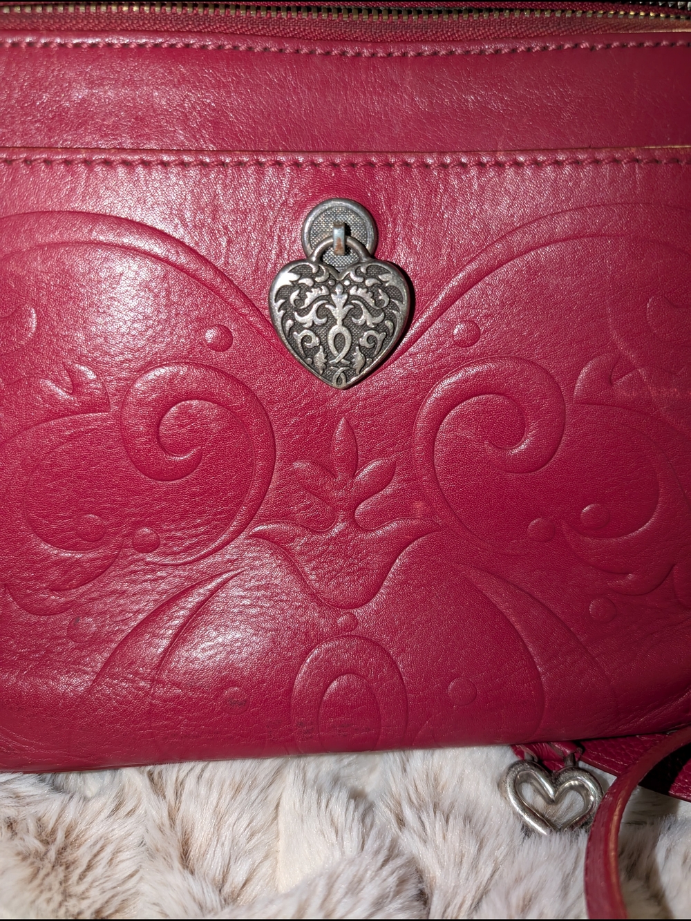 Women’s Pink Embossed Heart-Accent Shoulder Bag